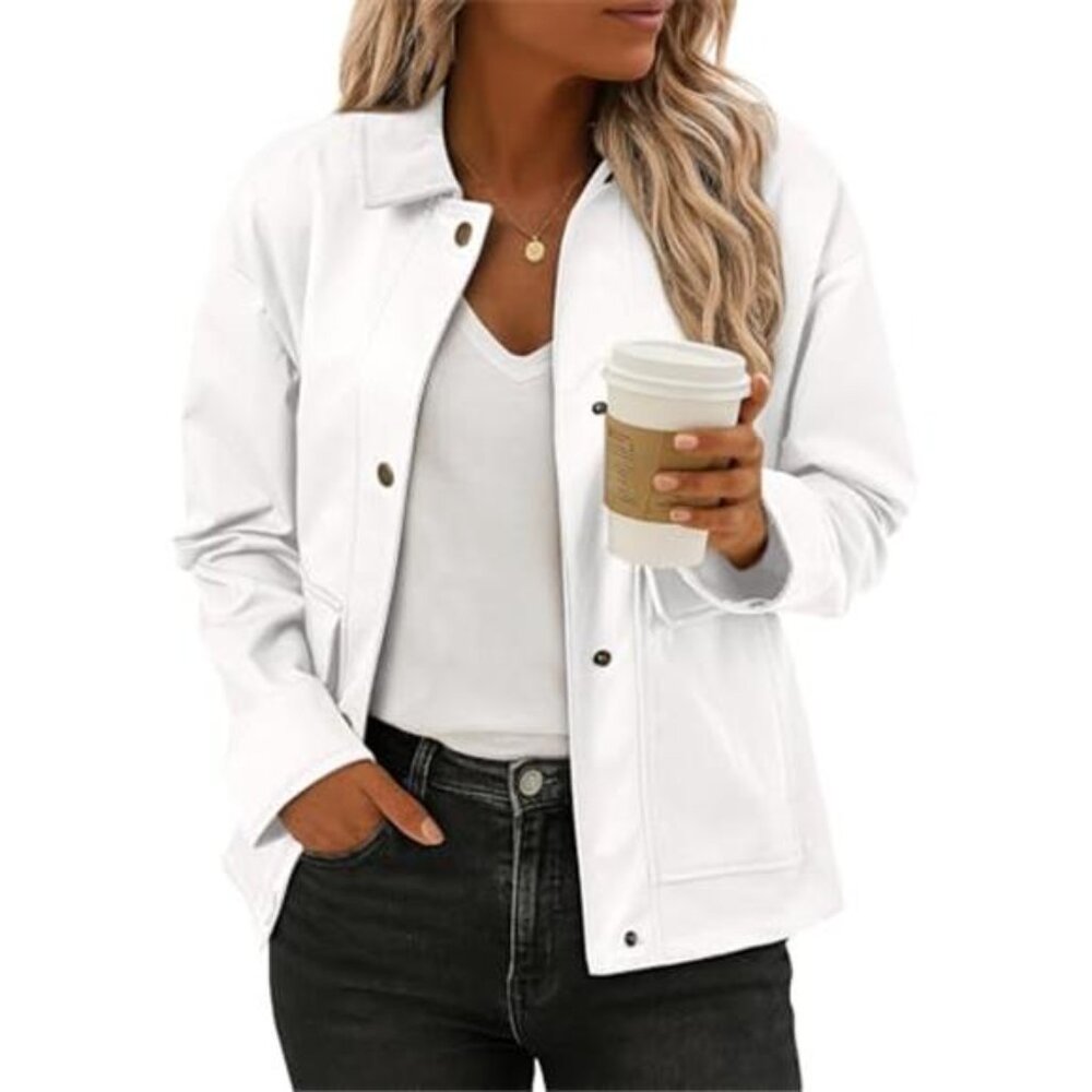 Womens Lightweight Jacket Fall 2025 Button Down Cropped Shacket with Pockets
